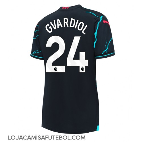 Camisa de Futebol Manchester City Josko Gvardiol #24 Equipamento Alternativo Mulheres 2023-24 Manga Curta